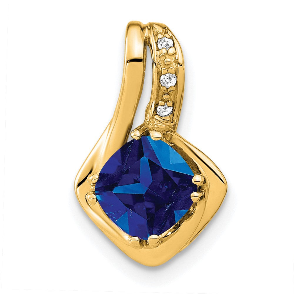 14k Created Sapphire and Diamond Chain Slide Pendant (1.25 grams)