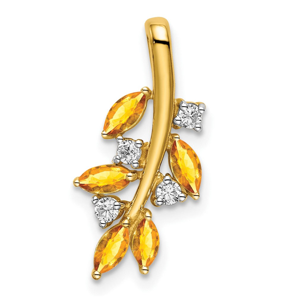 14k Citrine and Diamond Leaves Pendant (1 grams)