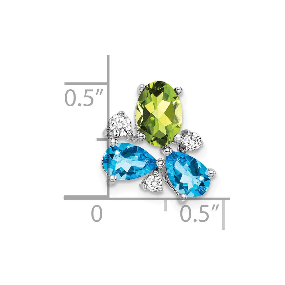 14k White Gold Blue Topaz/Peridot/Diamond Chain Slide (1 grams)