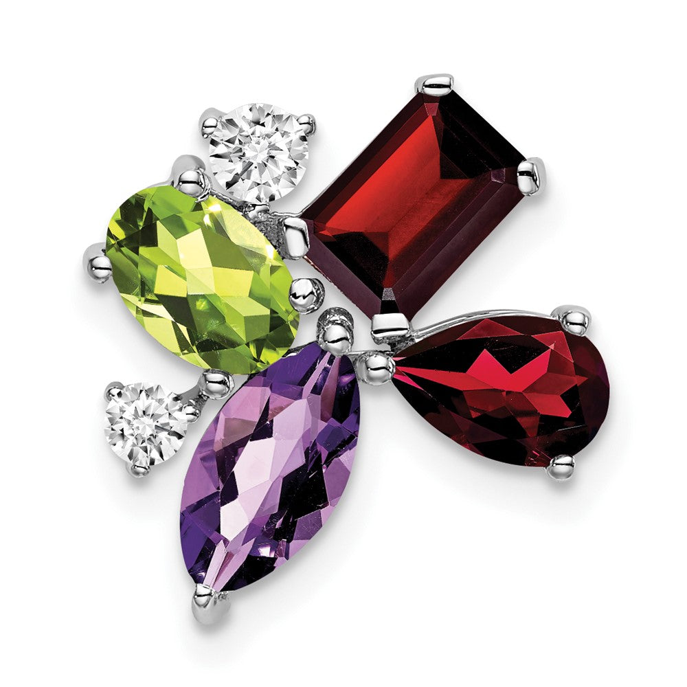 14k White Gold Amethyst/Peridot/Garnet/Diamond Chain Slide (1.25 grams)