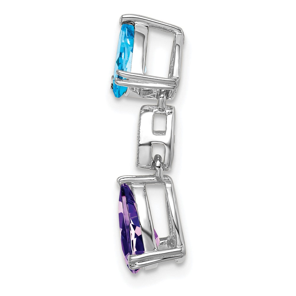 14k White Gold Blue Topaz/Amethyst/Diamond Chain Slide (0.9 grams)
