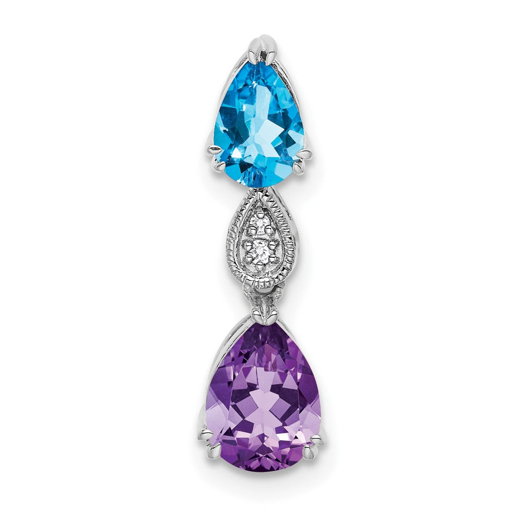 14k White Gold Blue Topaz/Amethyst/Diamond Chain Slide (0.9 grams)