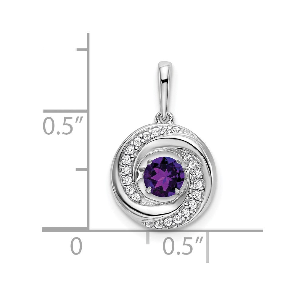 14k White Gold Round Amethyst and Diamond Pendant (2.08 grams)