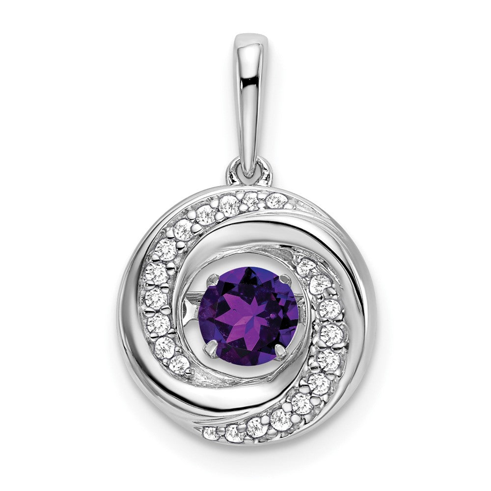 14k White Gold Round Amethyst and Diamond Pendant (2.08 grams)
