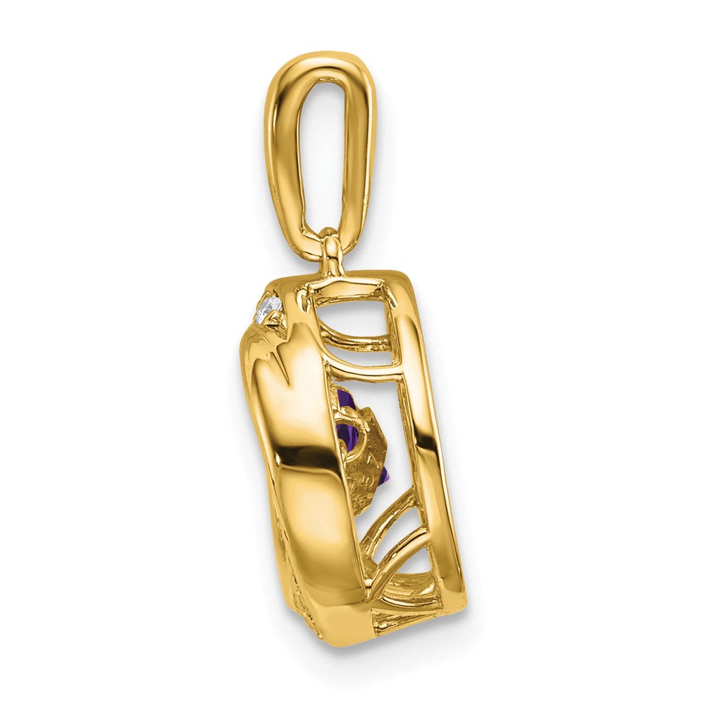 14k Round Amethyst and Diamond Pendant (2.08 grams)
