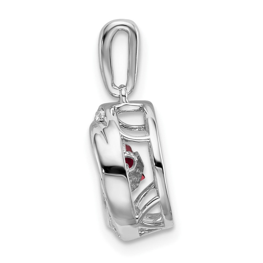 14k White Gold Round Garnet and Diamond Pendant (2.08 grams)