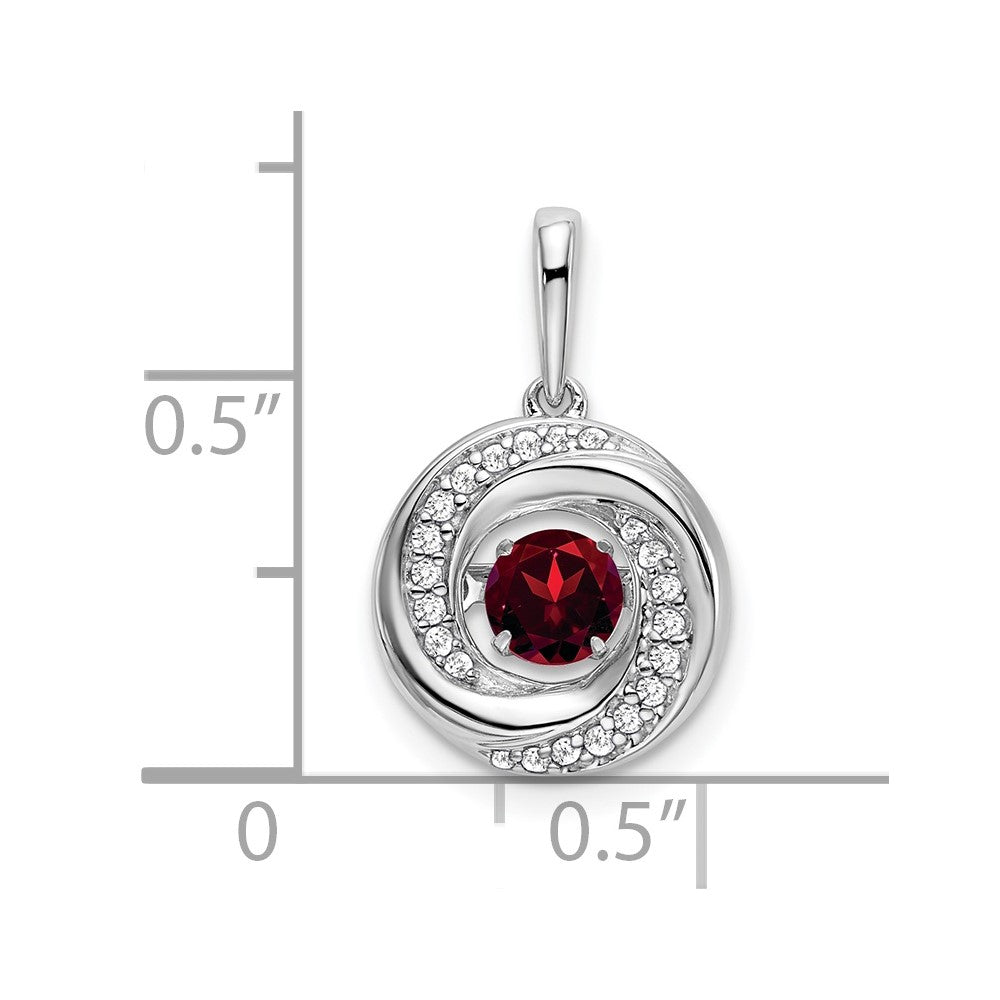 14k White Gold Round Garnet and Diamond Pendant (2.08 grams)