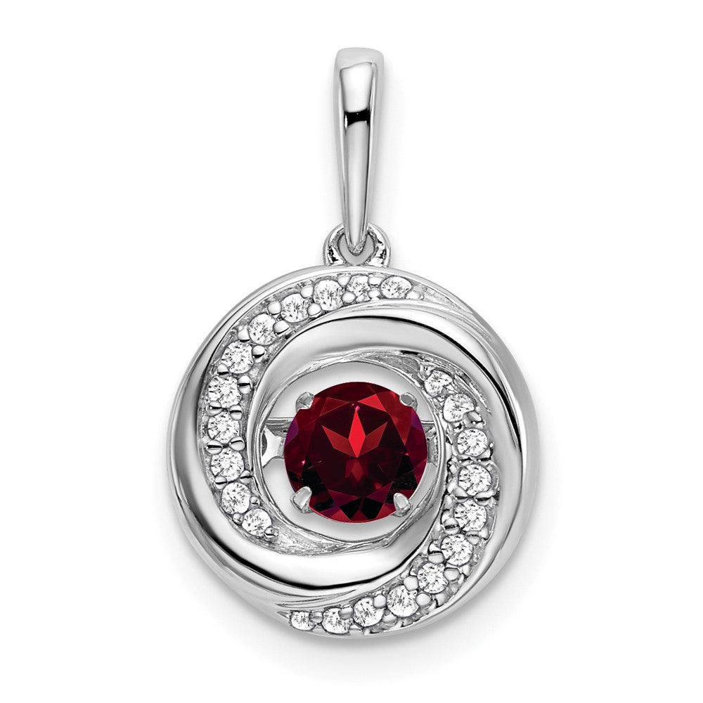 14k White Gold Round Garnet and Diamond Pendant (2.08 grams)