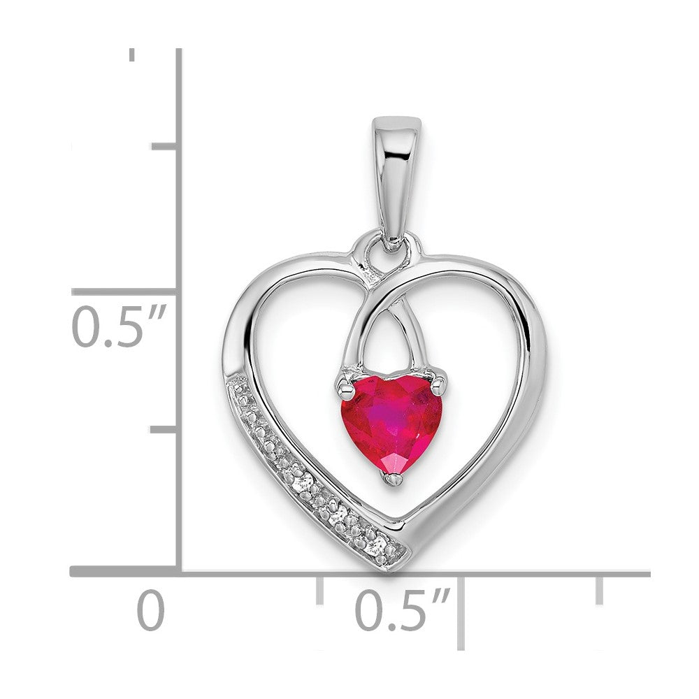 14k White Gold Ruby and Diamond Heart Pendant (1.2 grams)