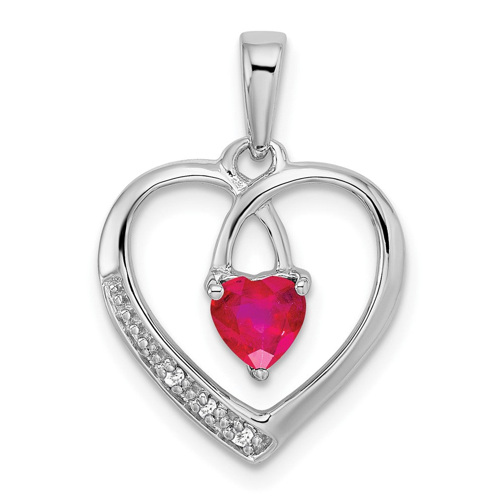 14k White Gold Ruby and Diamond Heart Pendant (1.2 grams)