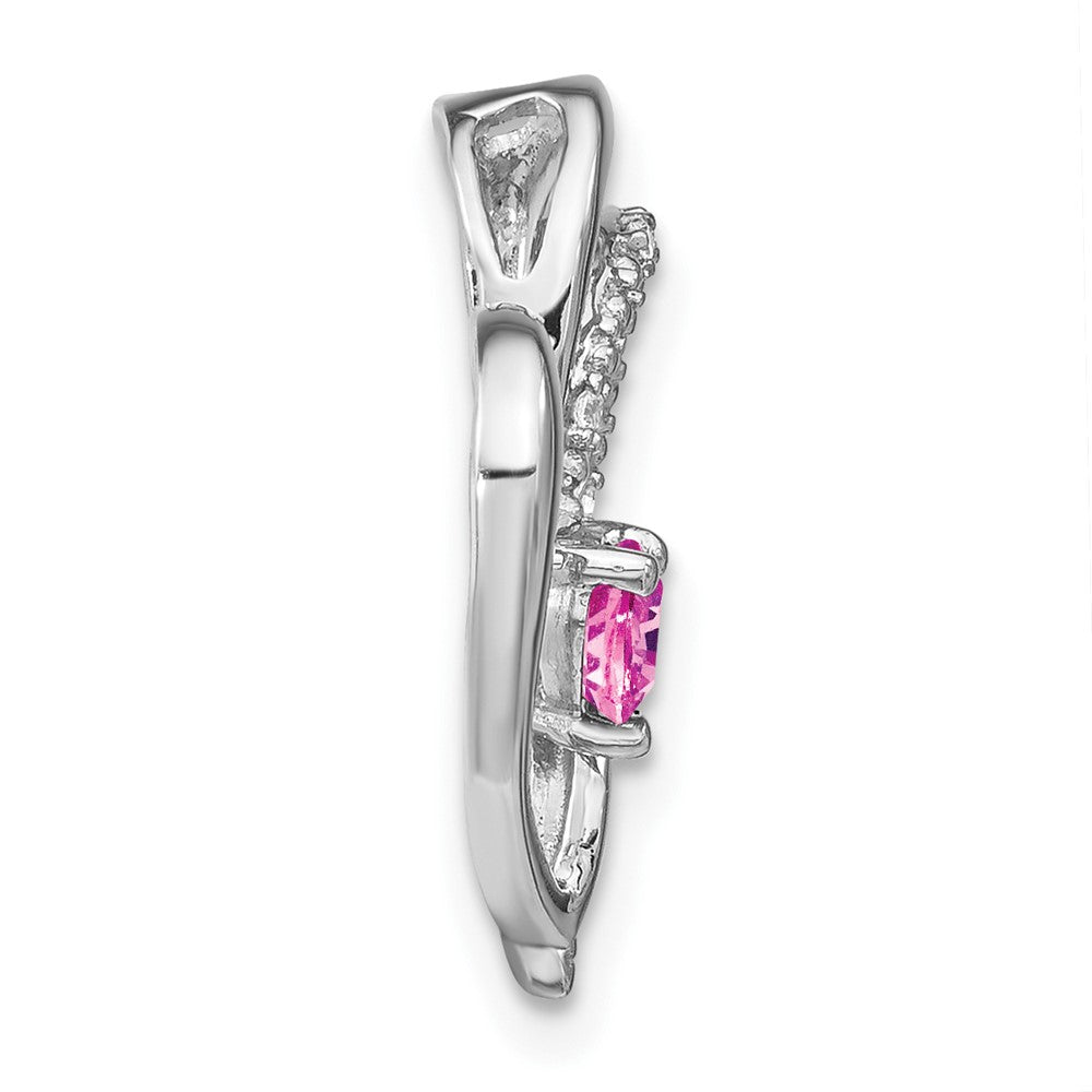 14k White Gold Pink Sapphire and Diamond Heart Chain Slide (1.7 grams)