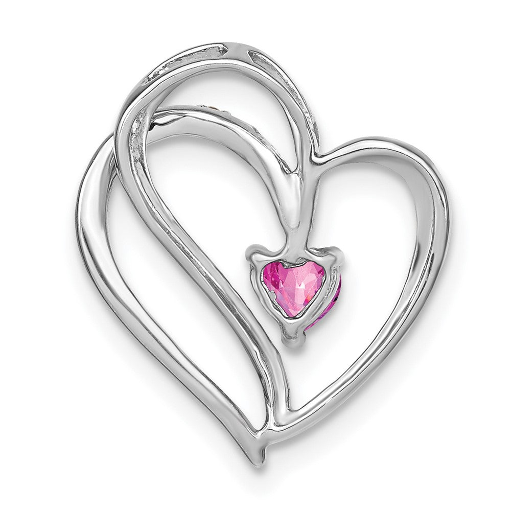14k White Gold Pink Sapphire and Diamond Heart Chain Slide (1.7 grams)