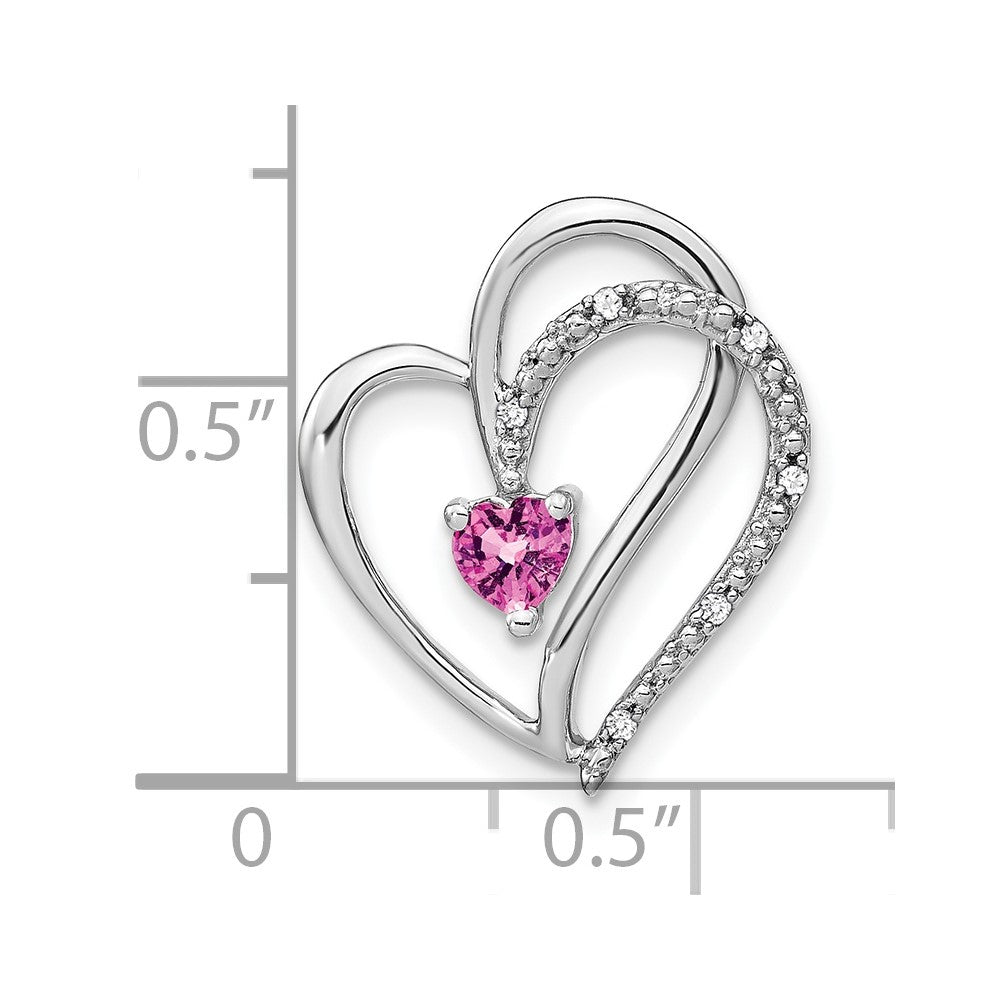 14k White Gold Pink Sapphire and Diamond Heart Chain Slide (1.7 grams)