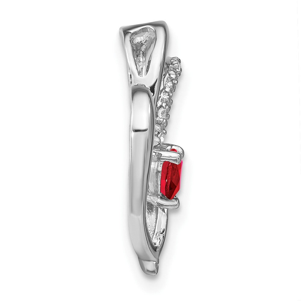 14k White Gold Ruby and Diamond Heart Chain Slide (1.7 grams)