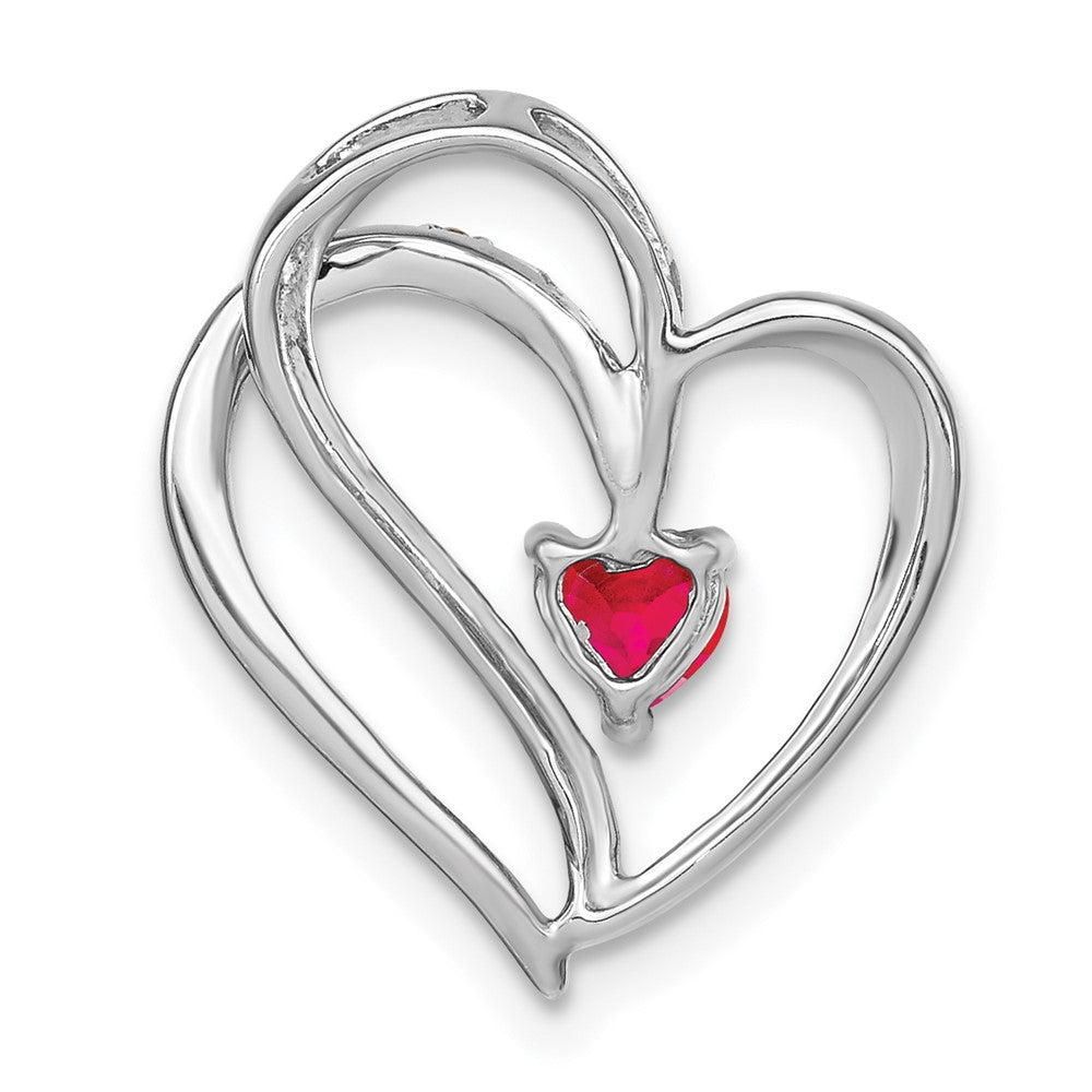 14k White Gold Ruby and Diamond Heart Chain Slide (1.7 grams)