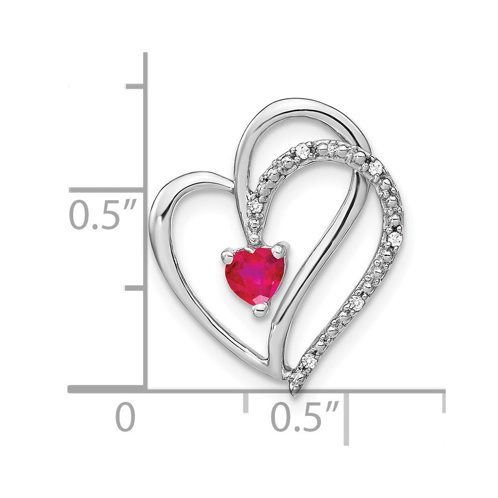 14k White Gold Ruby and Diamond Heart Chain Slide (1.7 grams)