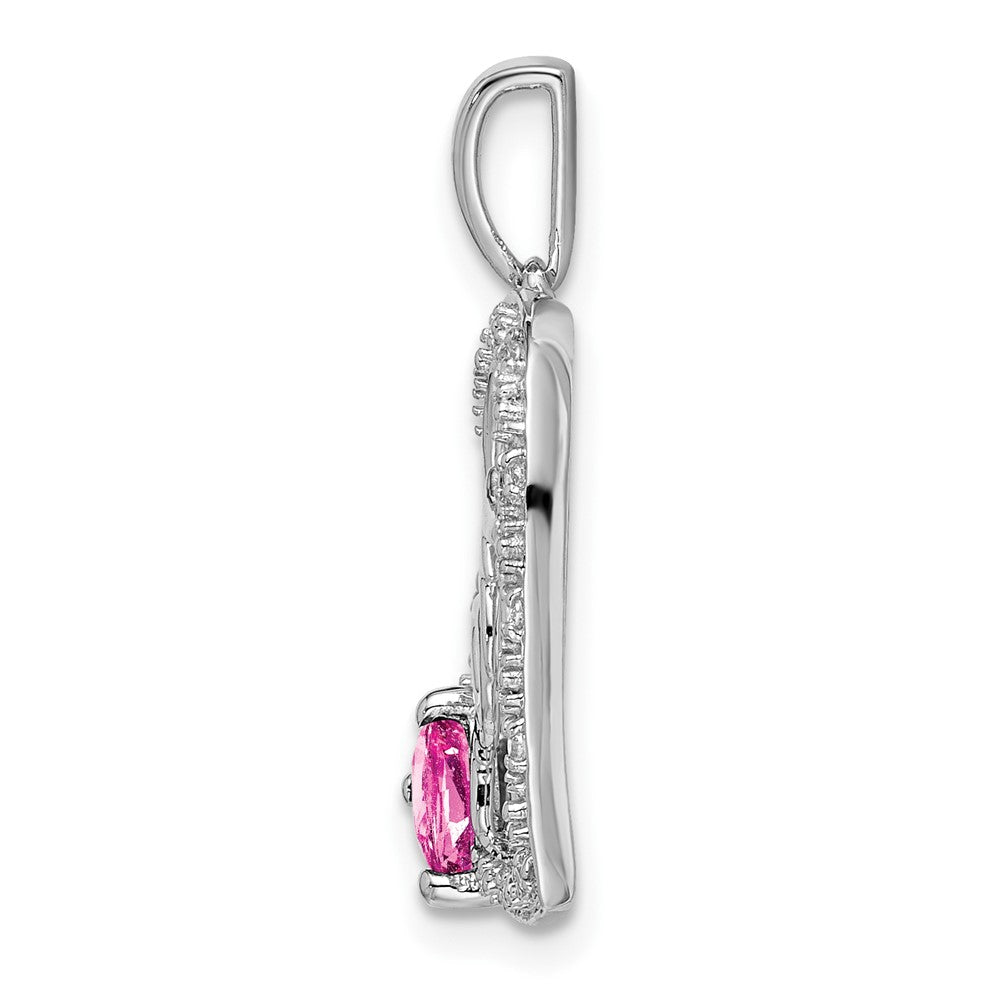 14k White Gold Pink Sapphire and Diamond MOM Heart Pendant (1.65 grams)