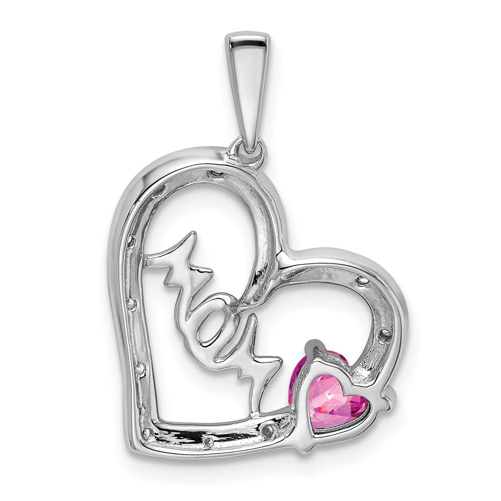 14k White Gold Pink Sapphire and Diamond MOM Heart Pendant (1.65 grams)