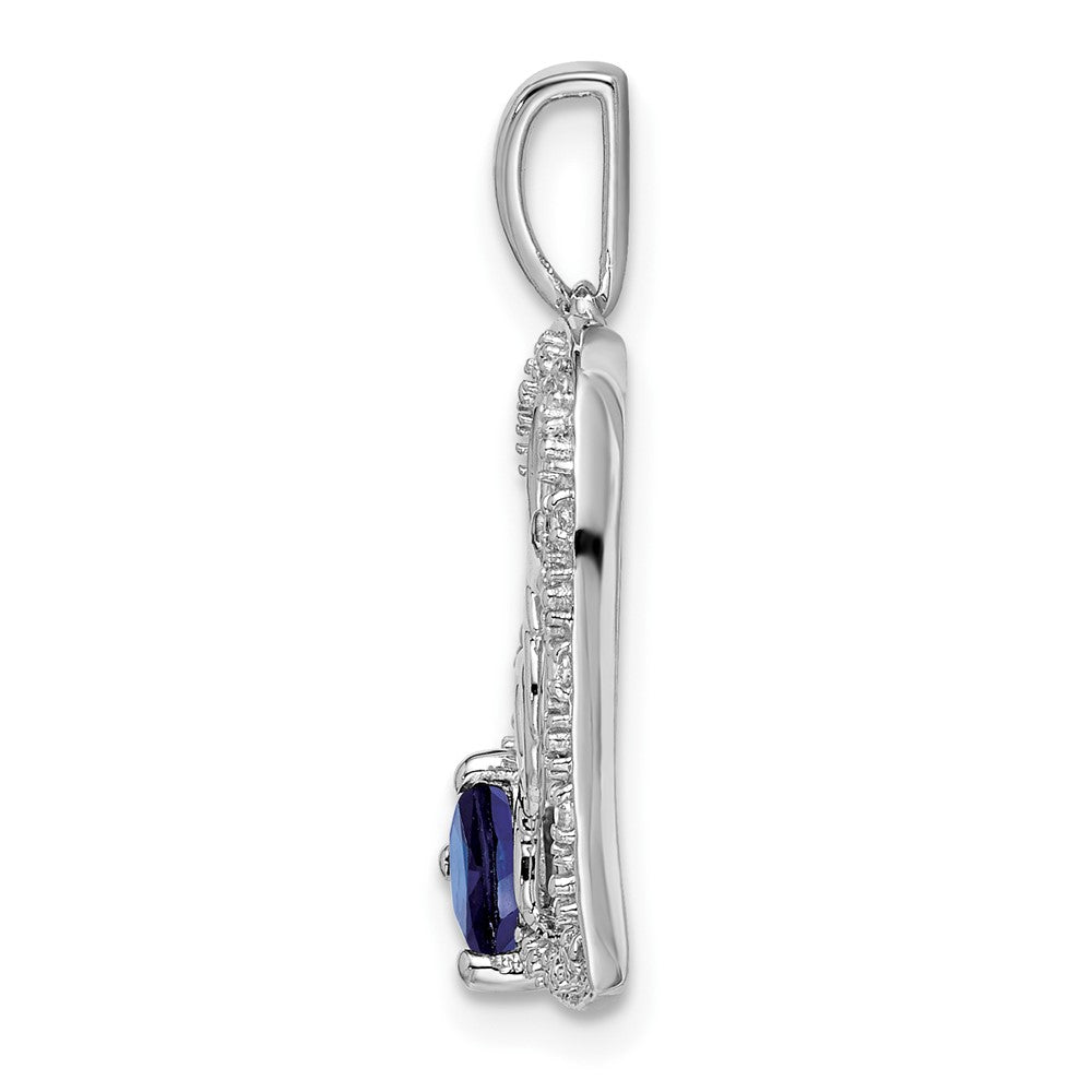 14k White Gold Sapphire and Diamond MOM Heart Pendant (1.7 grams)