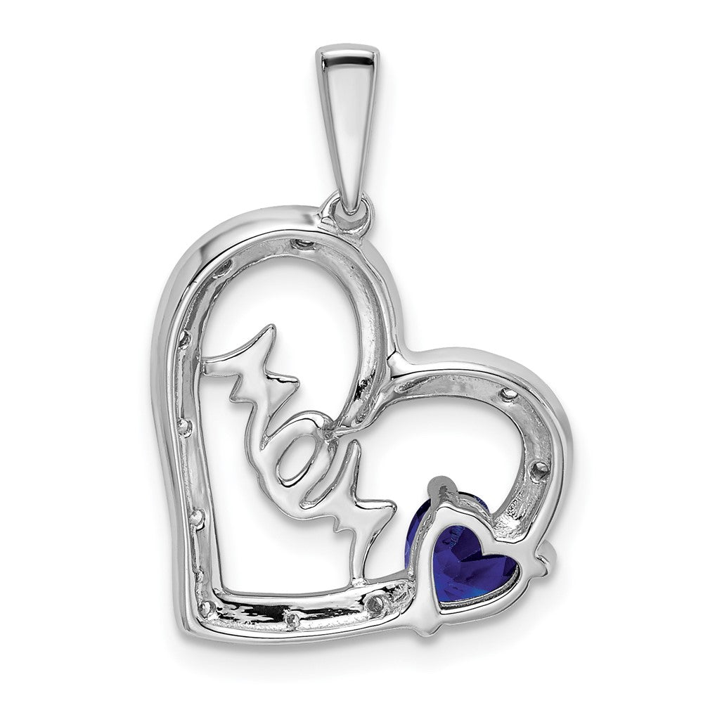 14k White Gold Sapphire and Diamond MOM Heart Pendant (1.7 grams)