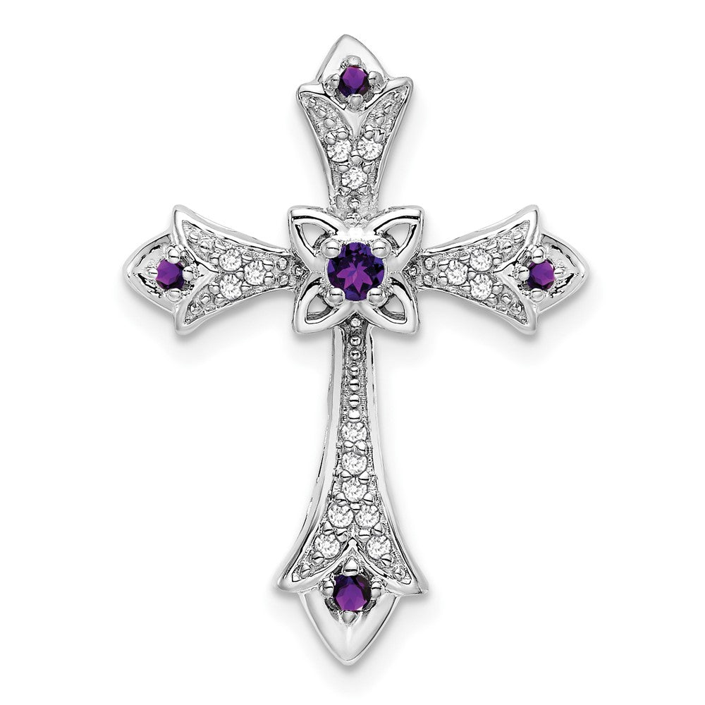 14k White Gold Amethyst and Diamond Fleur de Lis Cross Chain Slide (2.2 grams)