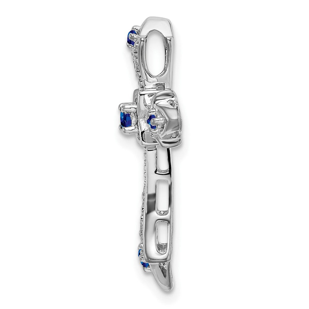 14k White Gold Sapphire and Diamond Fleur de Lis Cross Chain Slide (2.2 grams)