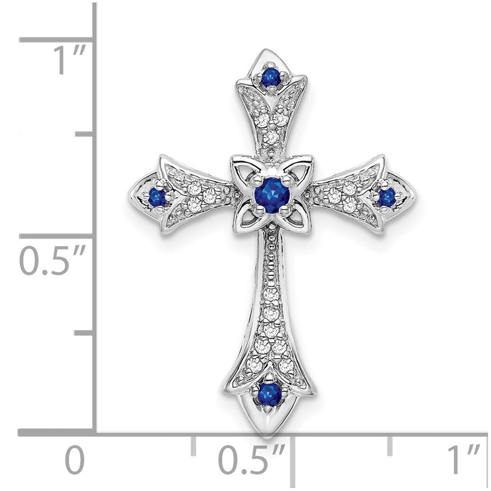 14k White Gold Sapphire and Diamond Fleur de Lis Cross Chain Slide (2.2 grams)