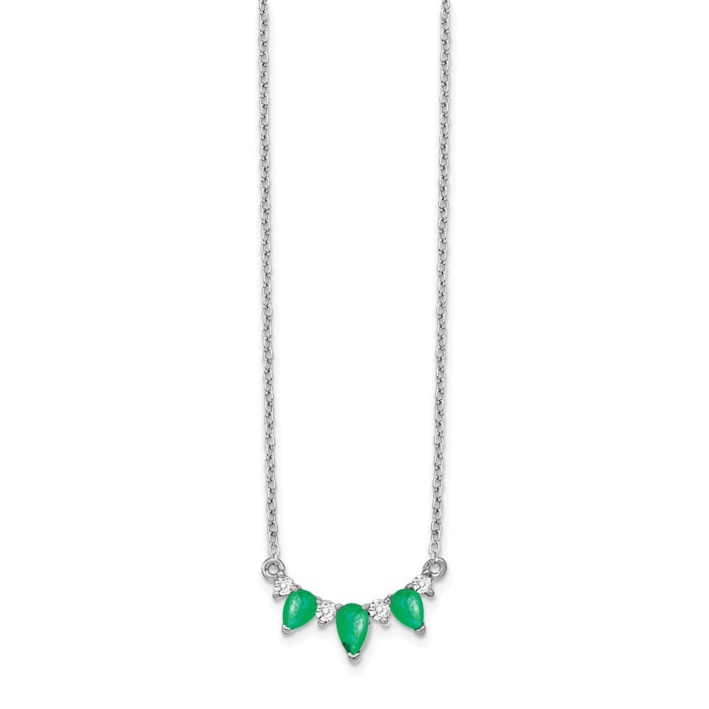 14k White Gold 5.4 mm Emerald and Diamond inch Necklace