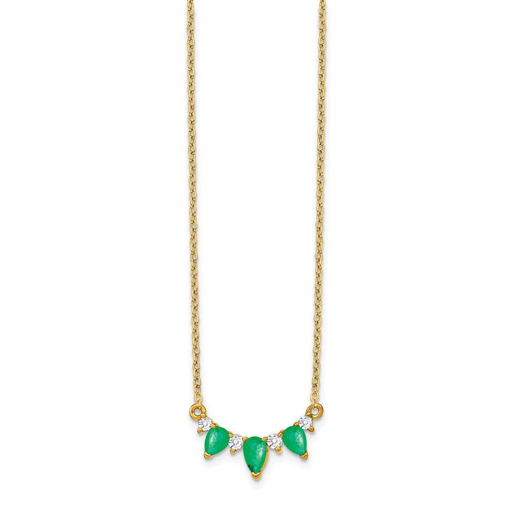 14k Yellow Gold 5.4 mm Emerald and Diamond inch Necklace