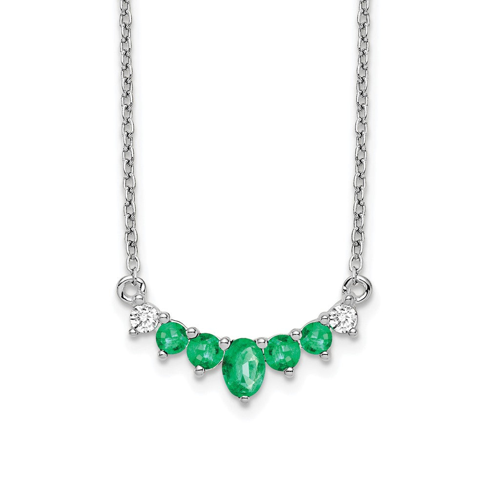 14k White Gold 4.5 mm Emerald and Diamond inch Necklace (2.14 grams)