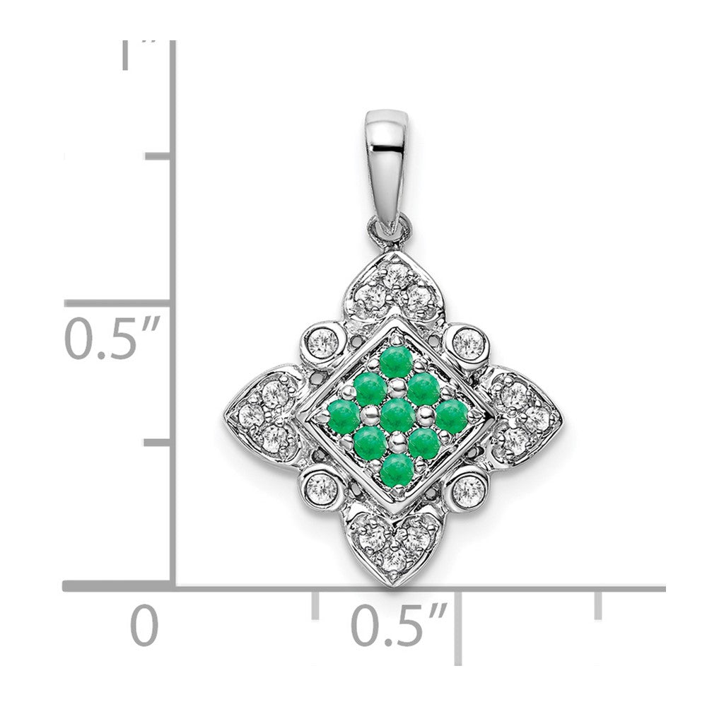 14k White Gold Emerald and Diamond Vintage Pendant (1.85 grams)