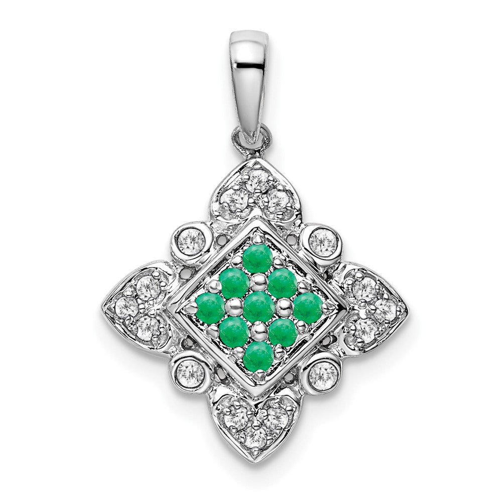 14k White Gold Emerald and Diamond Vintage Pendant (1.85 grams)