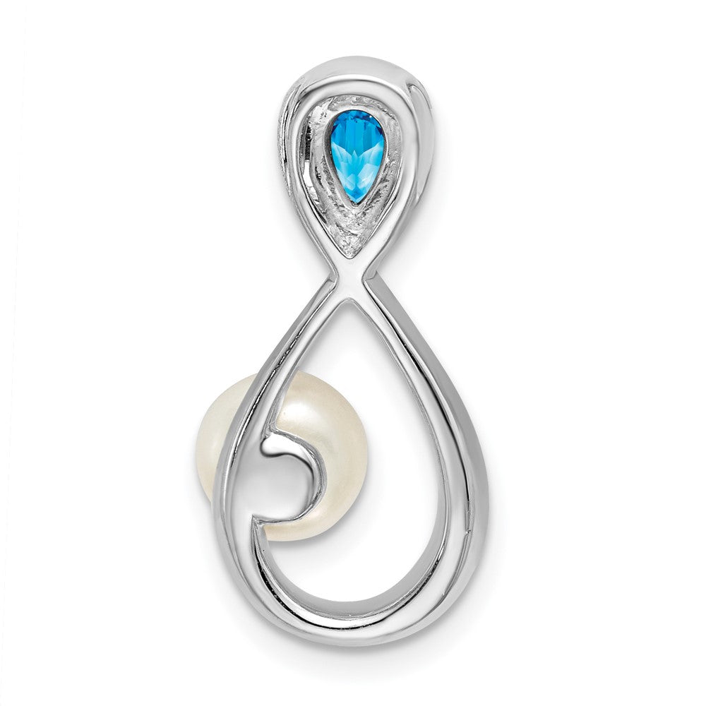 14k White Gold Blue Topaz/FWC Pearl/Diamond Infinity Chain Slide (2.35 grams)