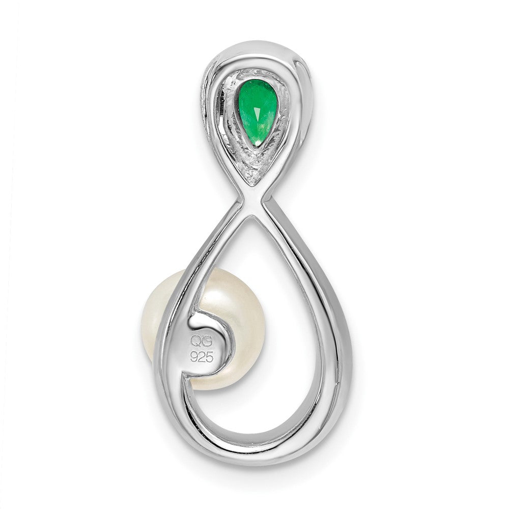 14k White Gold 11.2 mm Emerald/FWC Pearl/Diamond Infinity Chain Slide (2.23 grams)