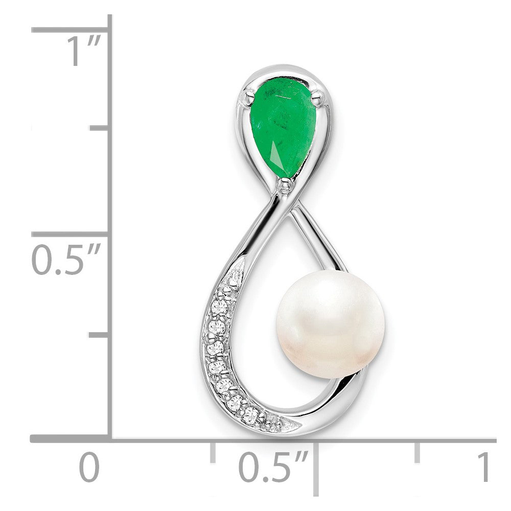 14k White Gold Emerald/FWC Pearl/Diamond Infinity Chain Slide (2.35 grams)
