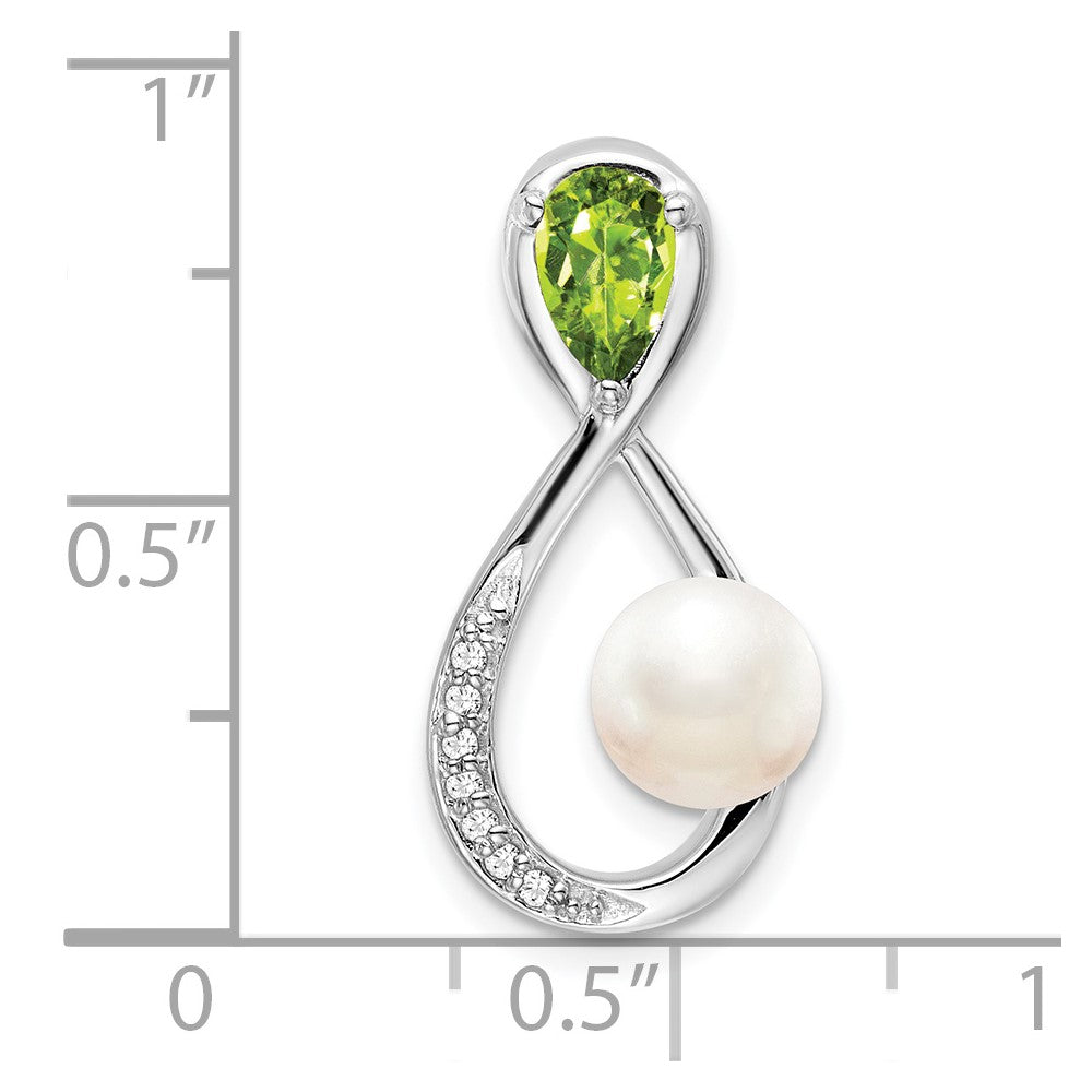 14k White Gold Peridot/FWC Pearl/Diamond Infinity Chain Slide (2.35 grams)