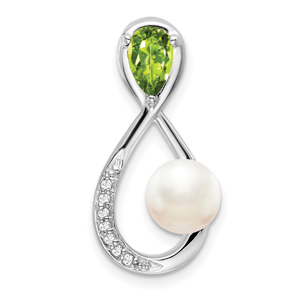 14k White Gold Peridot/FWC Pearl/Diamond Infinity Chain Slide (2.35 grams)