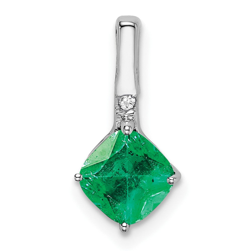 14k White Gold Cushion Emerald and Diamond Pendant (0.65 grams)
