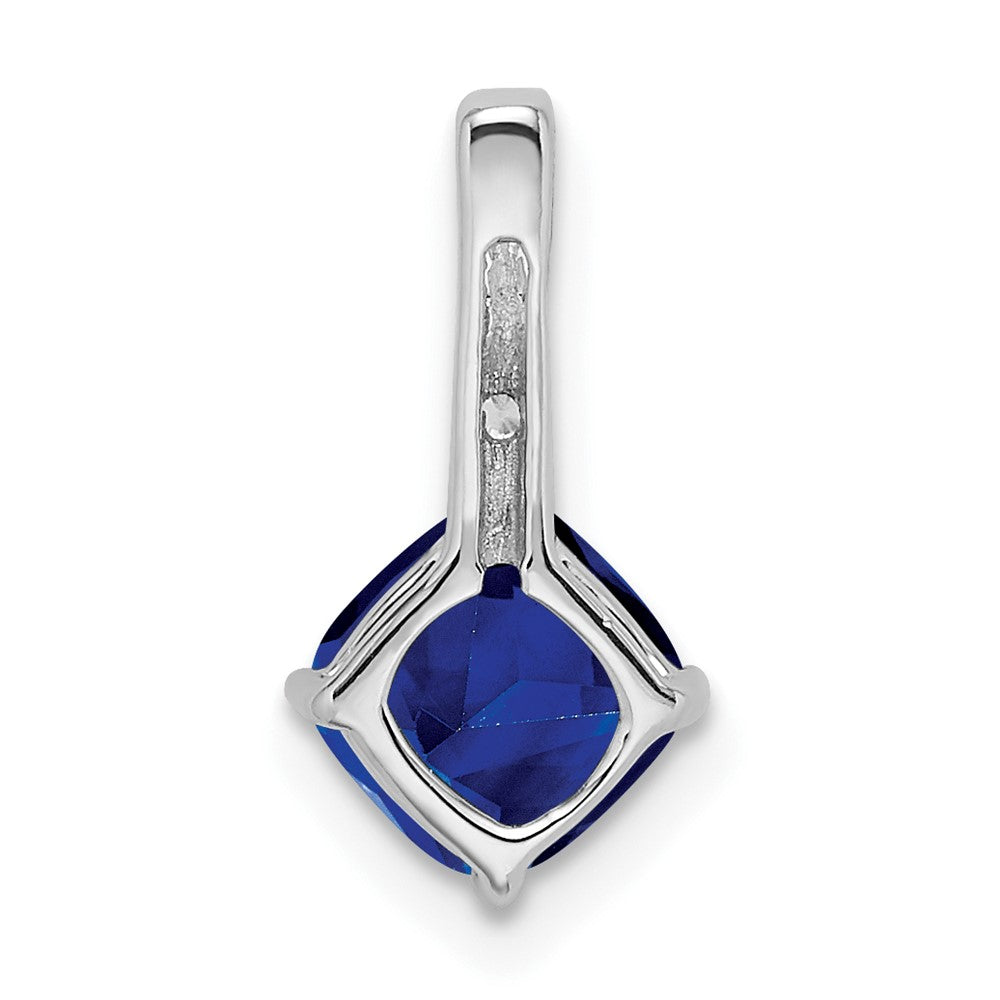 14k White Gold Cushion Sapphire and Diamond Pendant (0.65 grams)