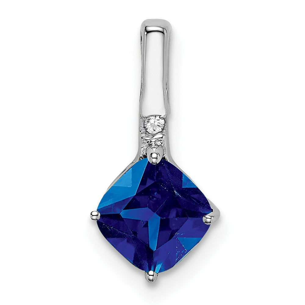14k White Gold Cushion Sapphire and Diamond Pendant (0.65 grams)