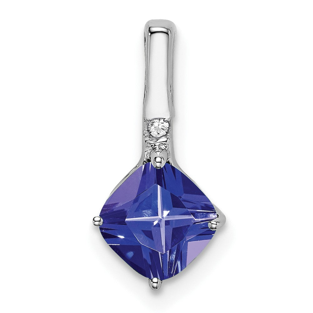 14k White Gold Cushion Tanzanite and Diamond Pendant (0.65 grams)