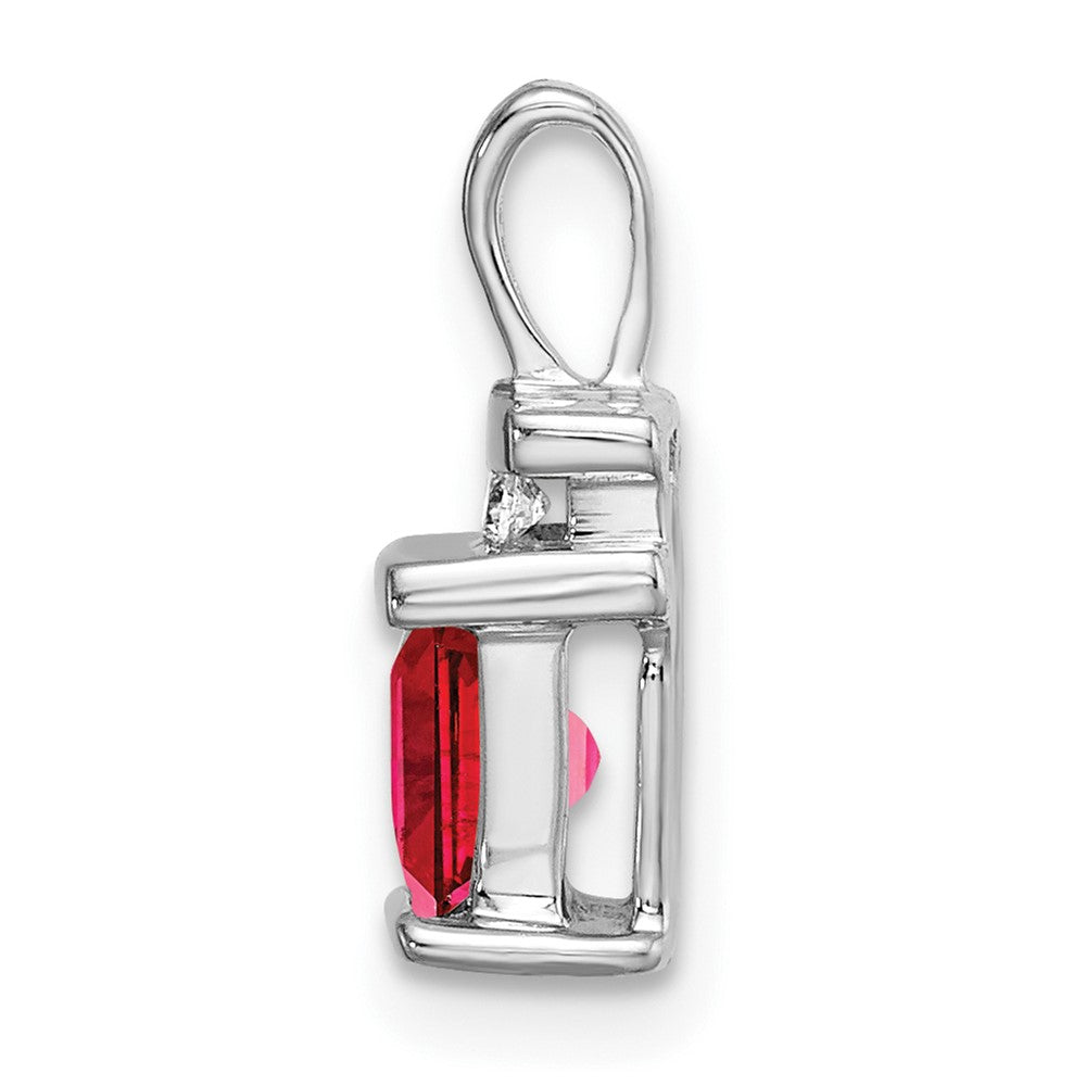 14k White Gold Square Ruby and Diamond Pendant (1.1 grams)