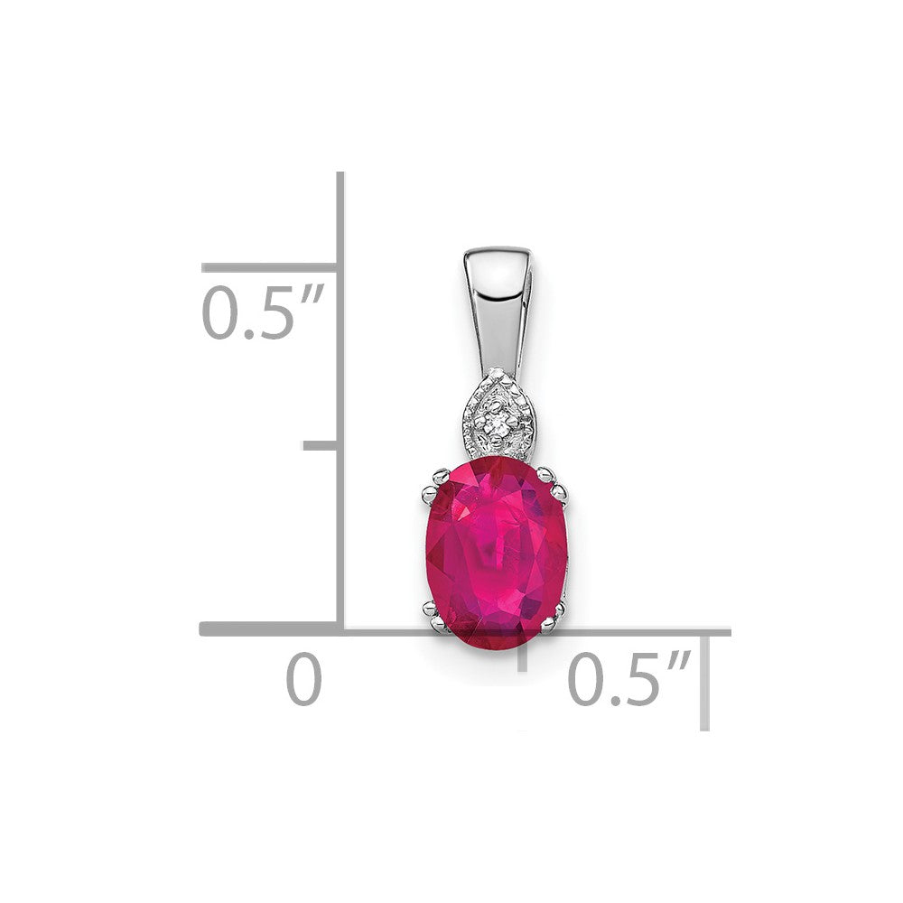 14k White Gold Oval Ruby and Diamond Pendant (0.55 grams)