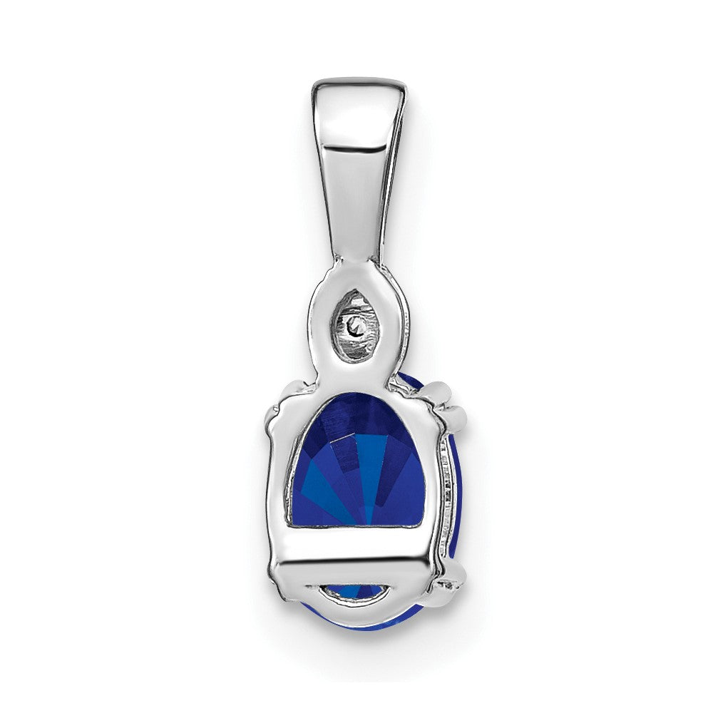14k White Gold Oval Sapphire and Diamond Pendant (0.55 grams)