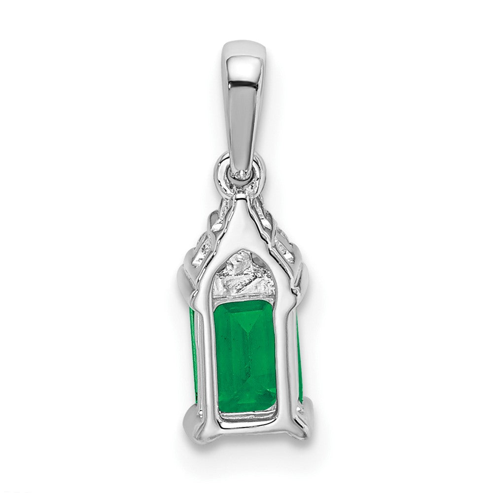14k White Gold Rectangle Emerald and Diamond Pendant (0.6 grams)