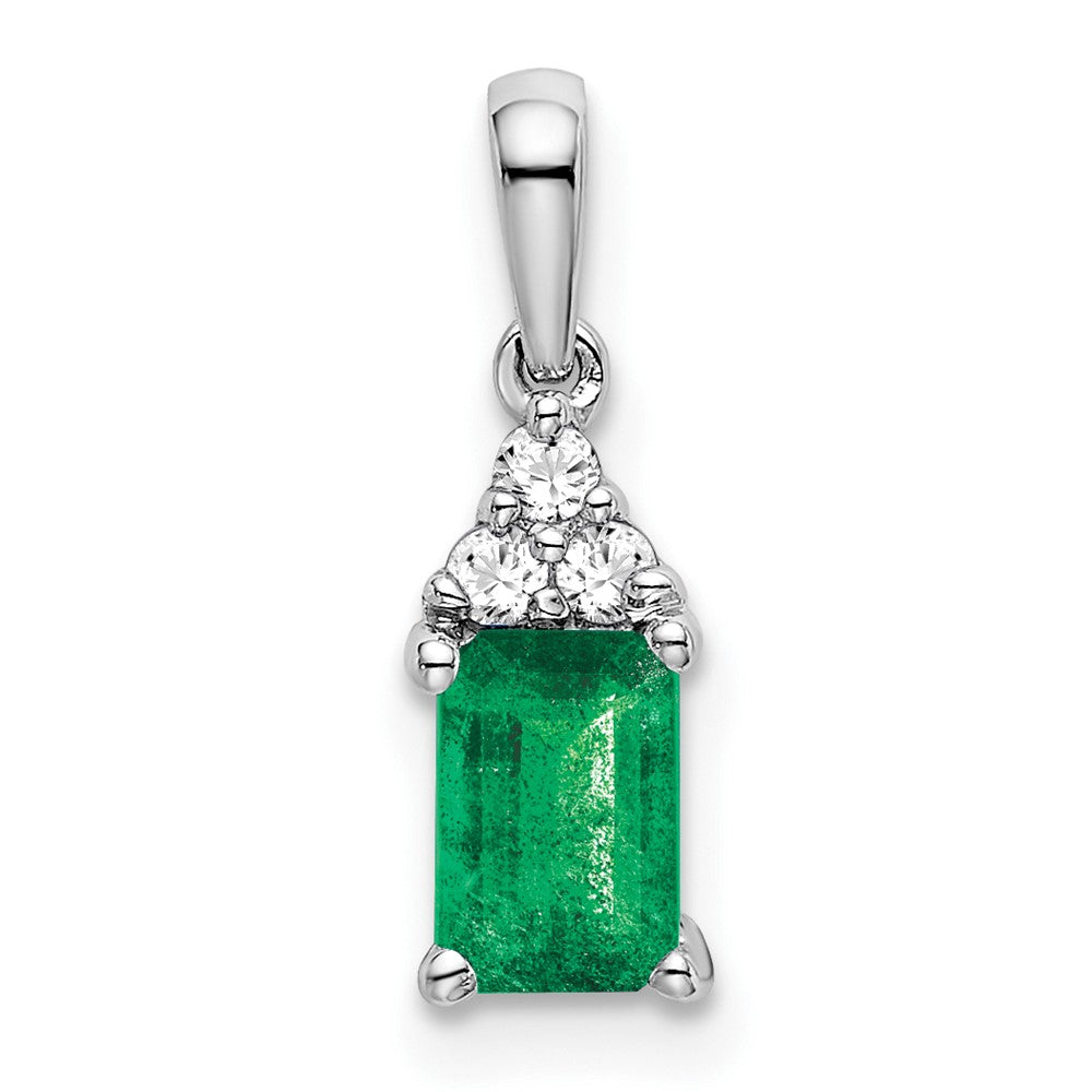 14k White Gold Rectangle Emerald and Diamond Pendant (0.6 grams)