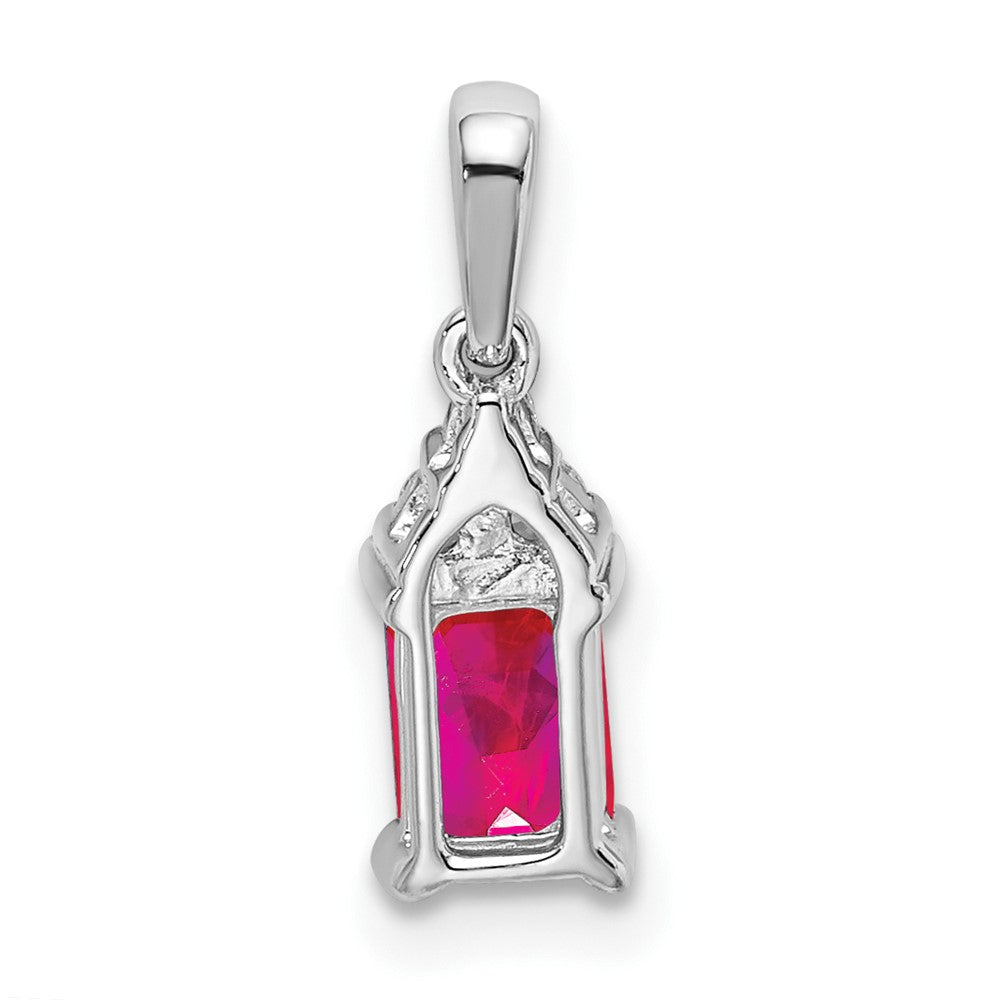 14k White Gold Emerald-shape Ruby and Diamond Pendant (0.6 grams)