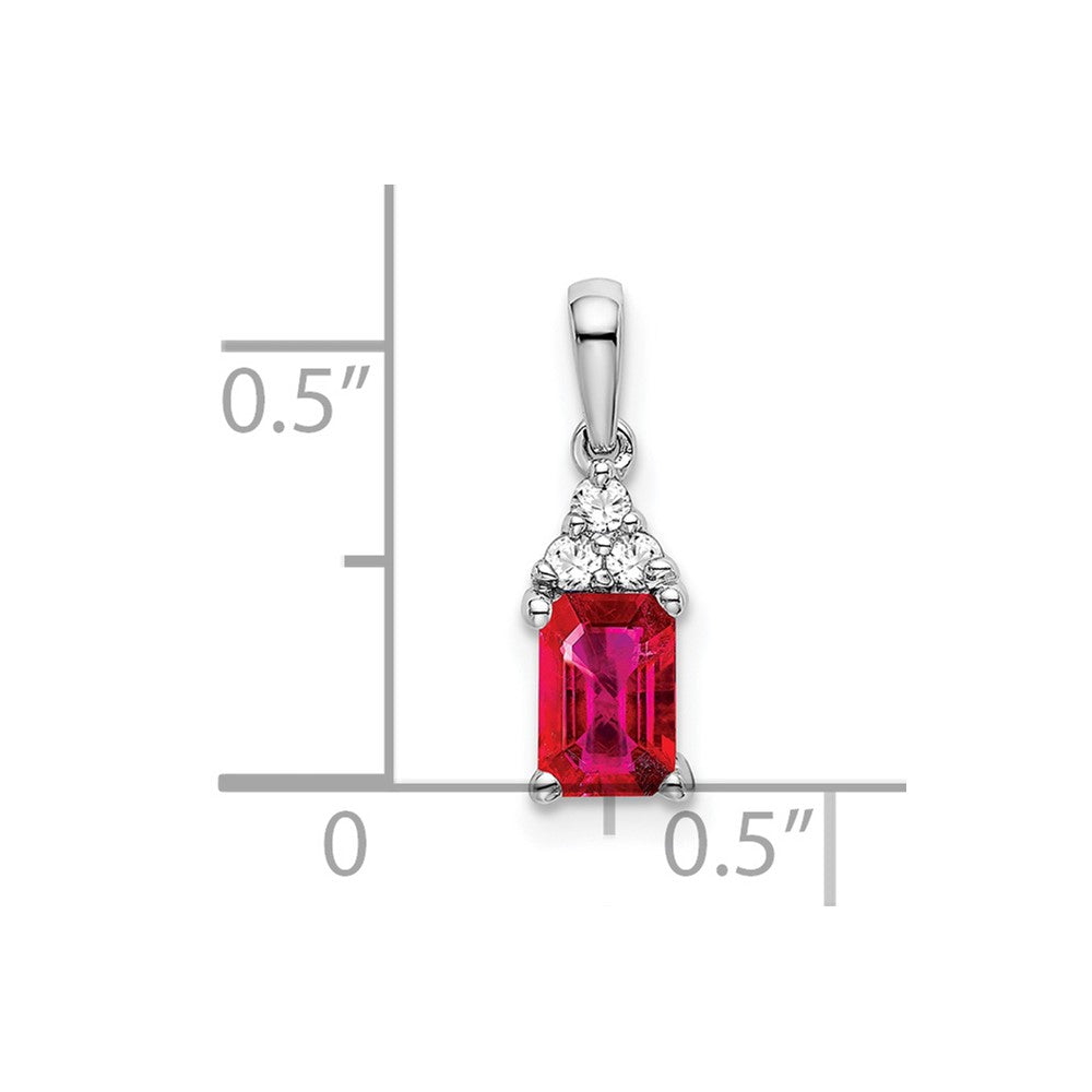 14k White Gold Emerald-shape Ruby and Diamond Pendant (0.6 grams)