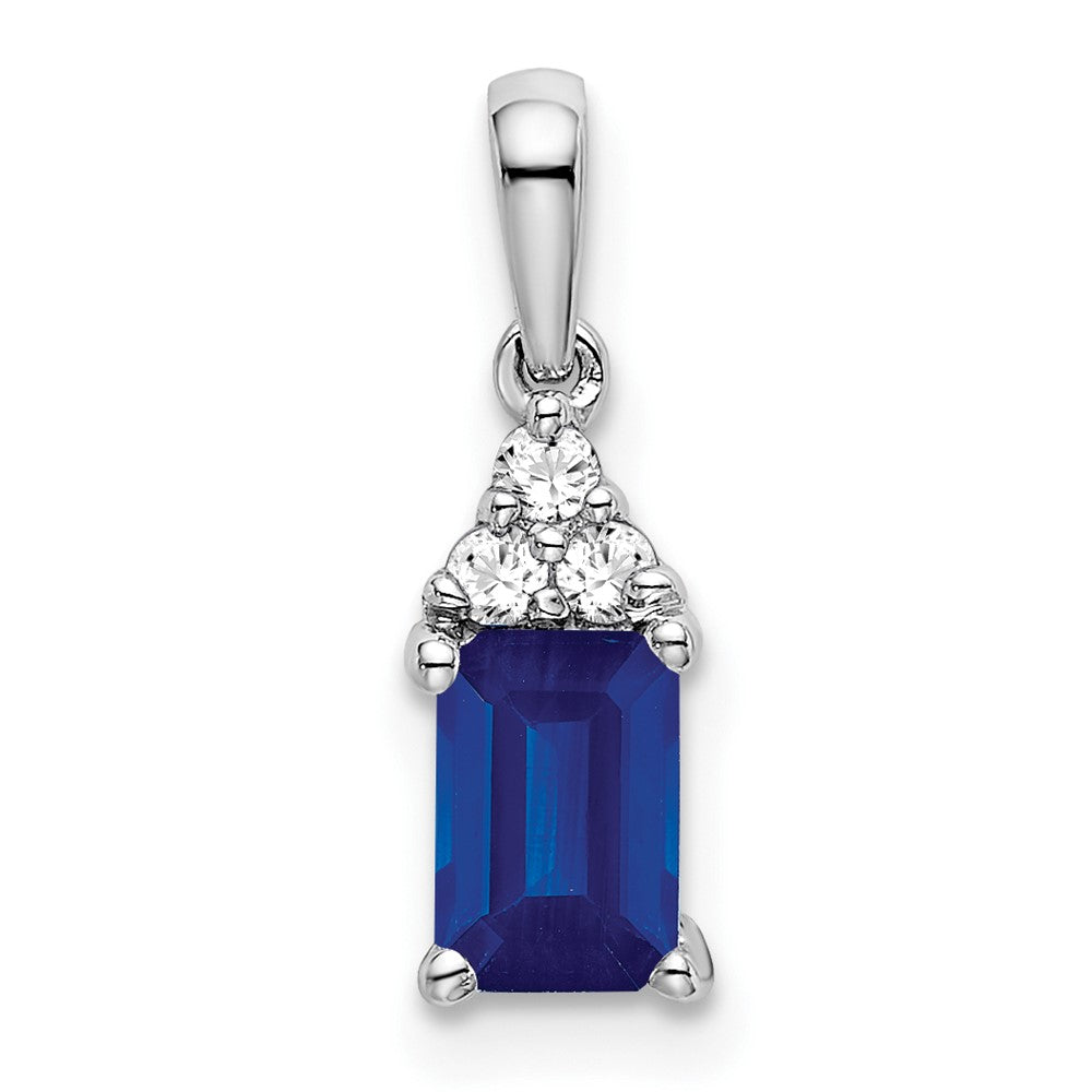 14k White Gold Emerald-shape Sapphire and Diamond Pendant (0.6 grams)