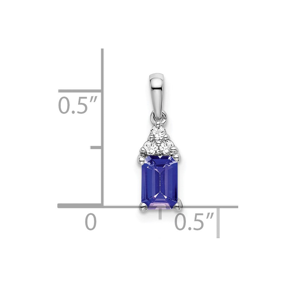 14k White Gold Emerald-shape Tanzanite and Diamond Pendant (0.6 grams)